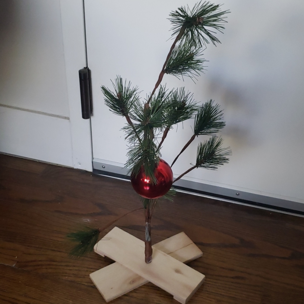 Charlie Brown Christmas Tree with red ornament